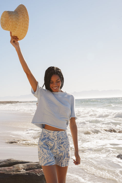 Aloe Knitted Tee - Sky Blue
