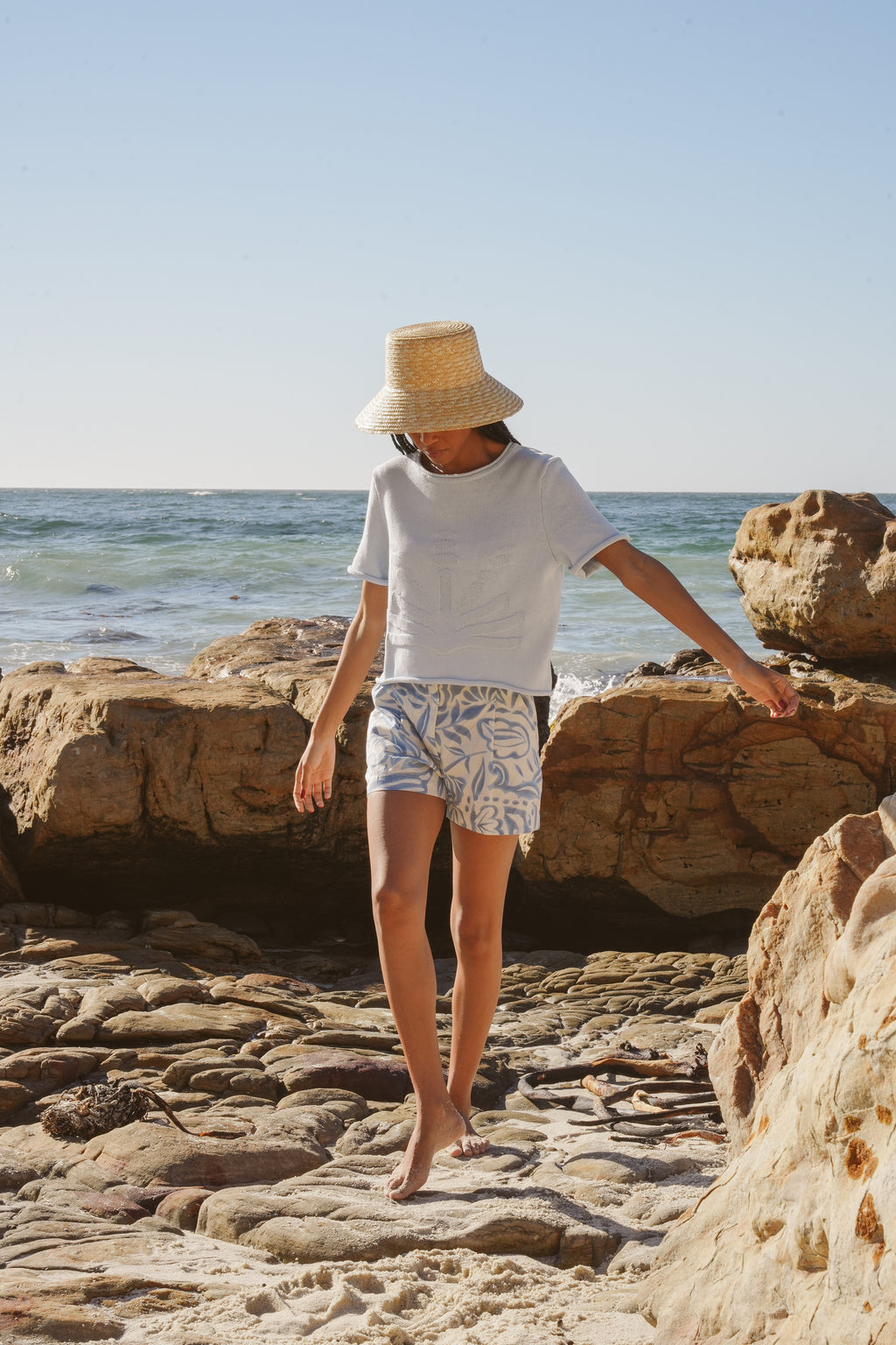 Aloe Knitted Tee - Sky Blue