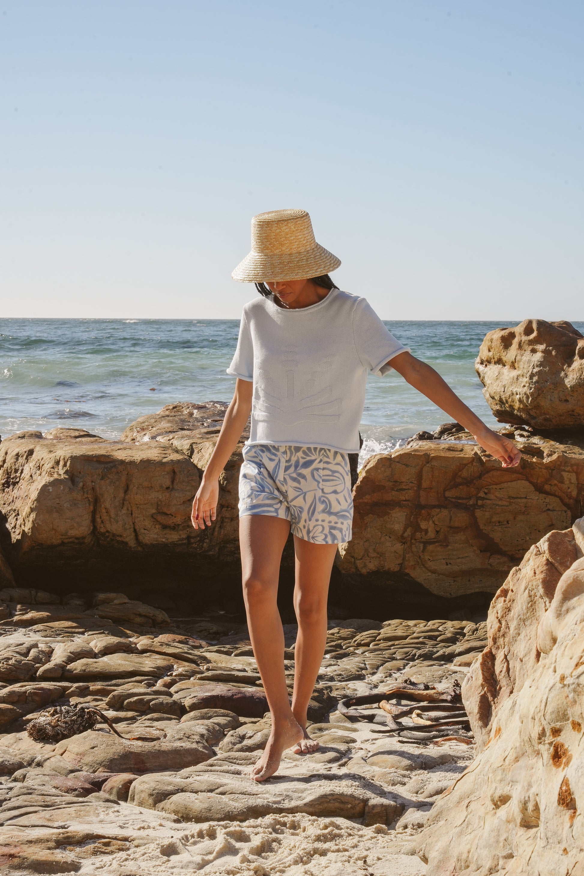 Aloe Knitted Tee - Sky Blue