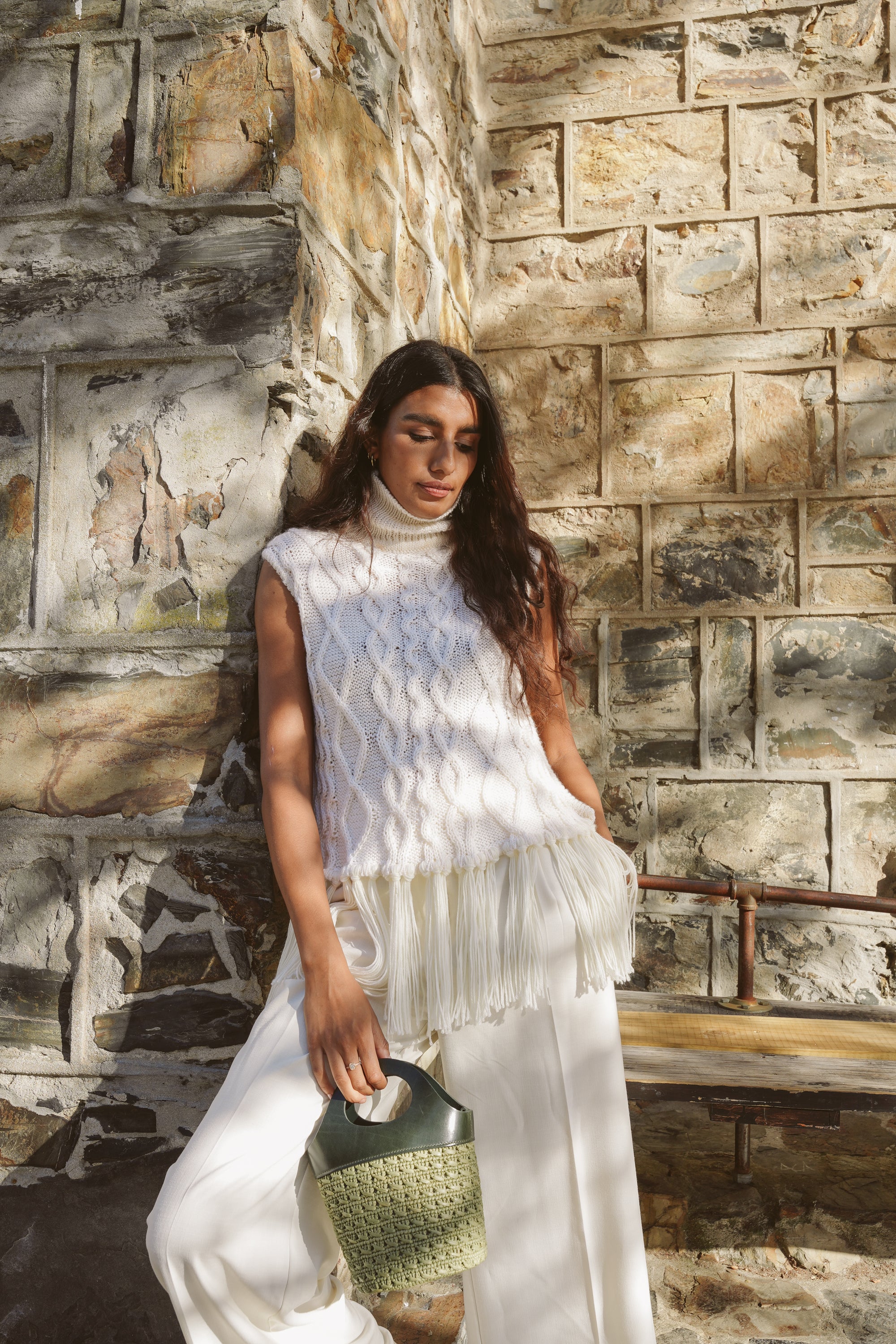 CABLE FRINGED GILET
