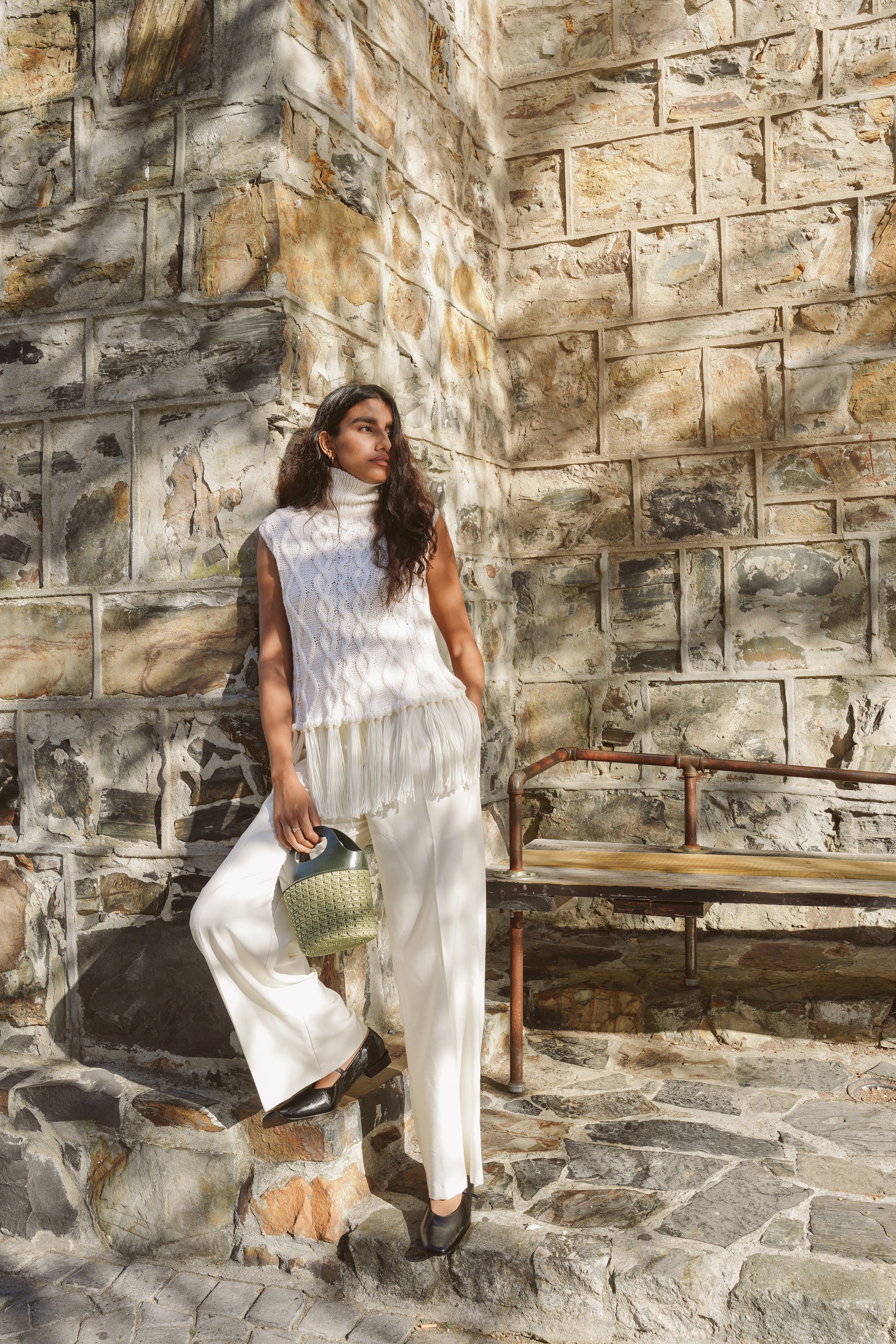 CABLE FRINGED GILET