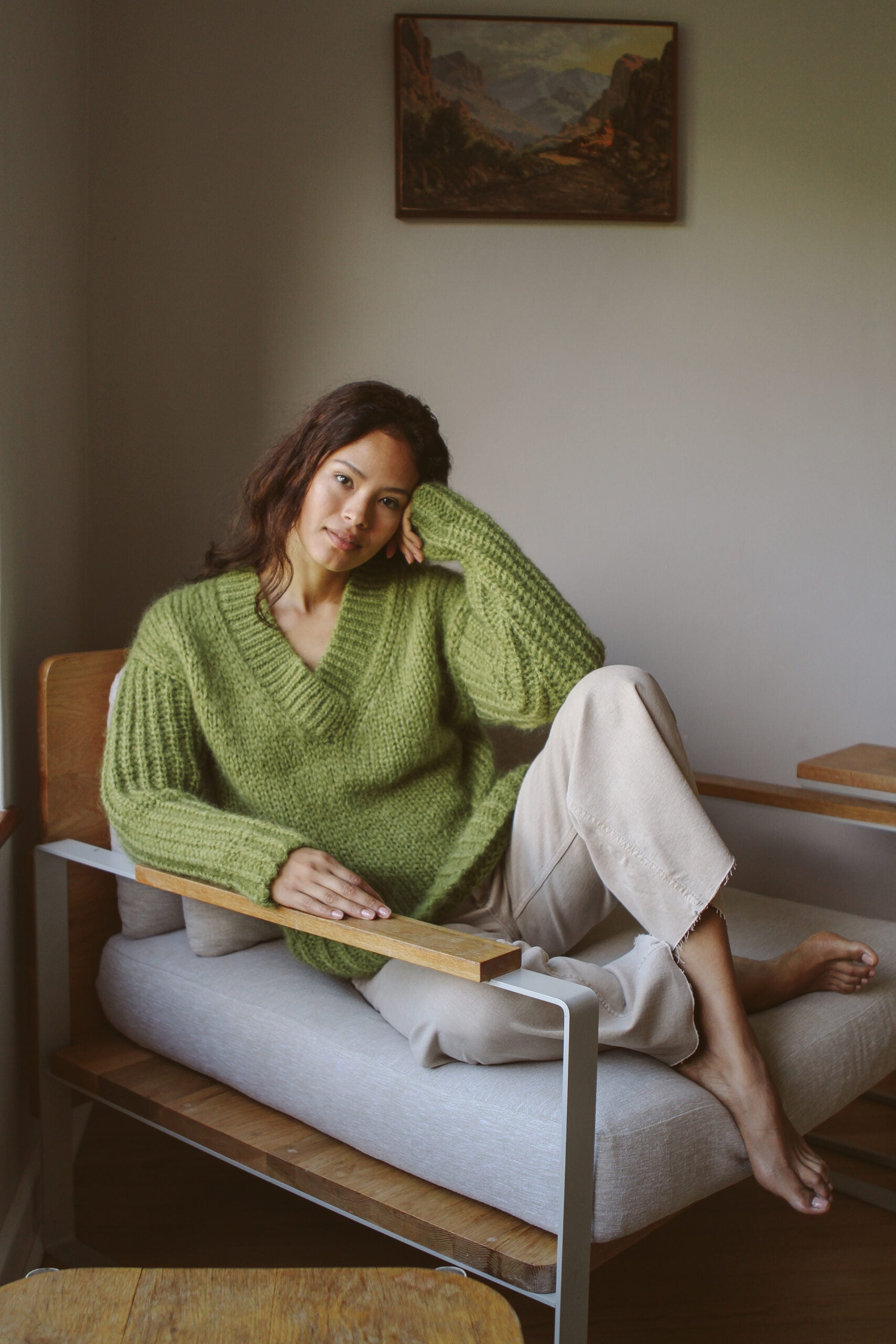Dede Chunky V-Neck Knit - Algae