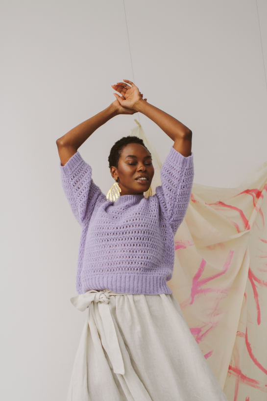 CLARA OPEN KNIT CREW NECK SS JUMPER - LILAC MIST
