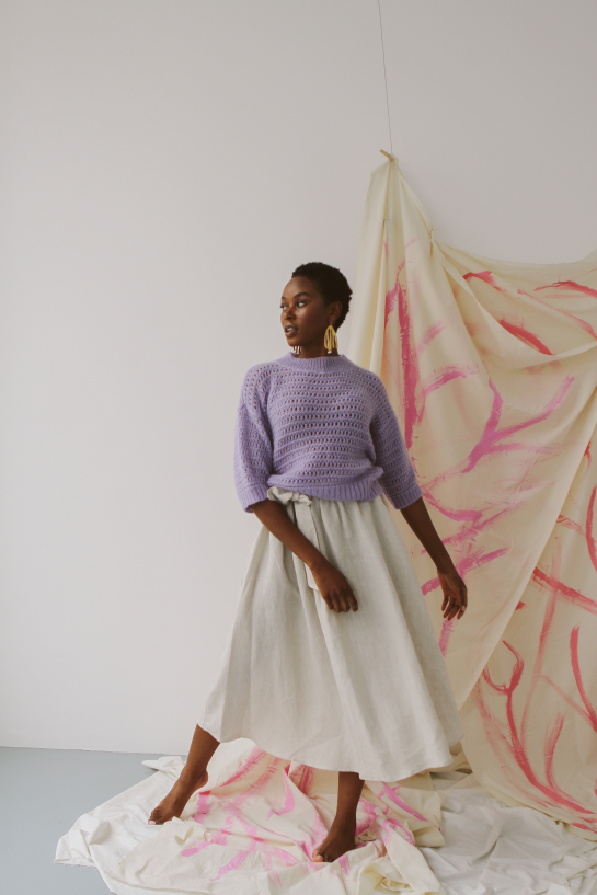CLARA OPEN KNIT CREW NECK SS JUMPER - LILAC MIST