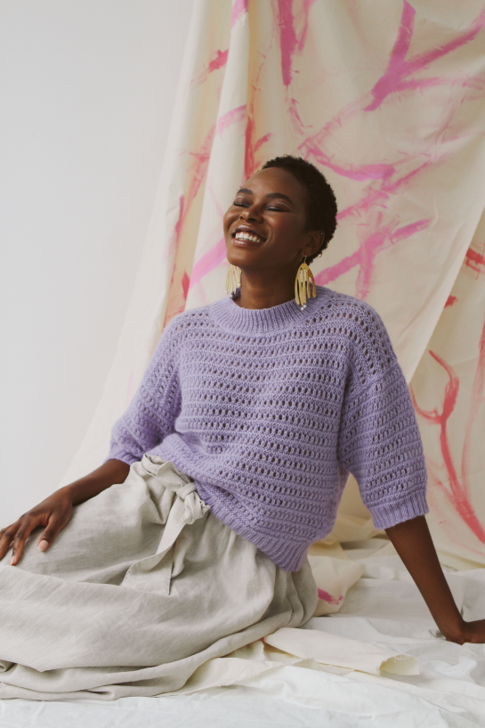 CLARA OPEN KNIT CREW NECK SS JUMPER - LILAC MIST