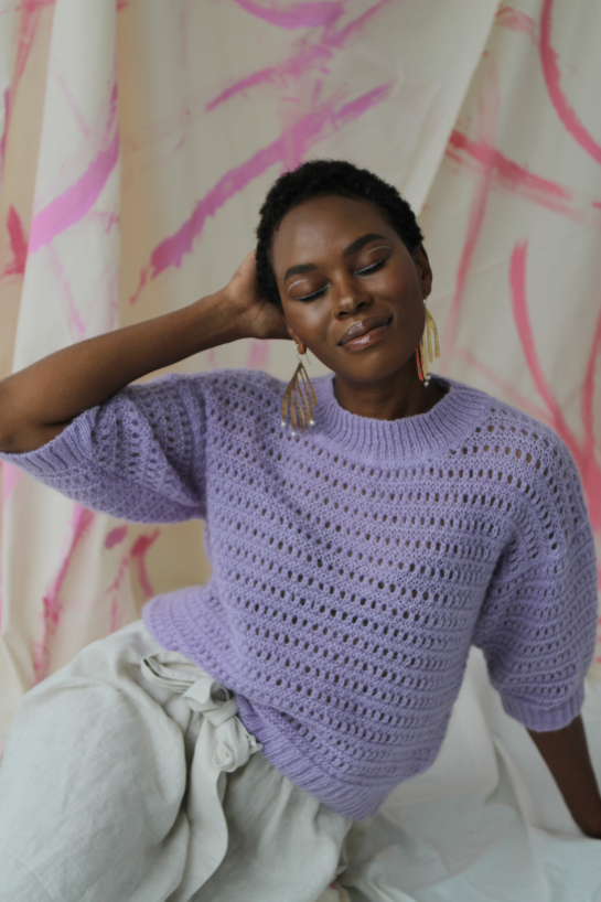 CLARA OPEN KNIT CREW NECK SS JUMPER - LILAC MIST