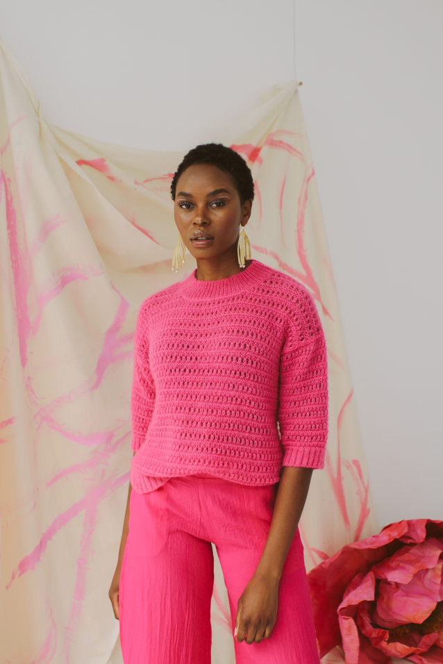 CLARA OPEN KNIT CREW NECK SS JUMPER - FUSCIA