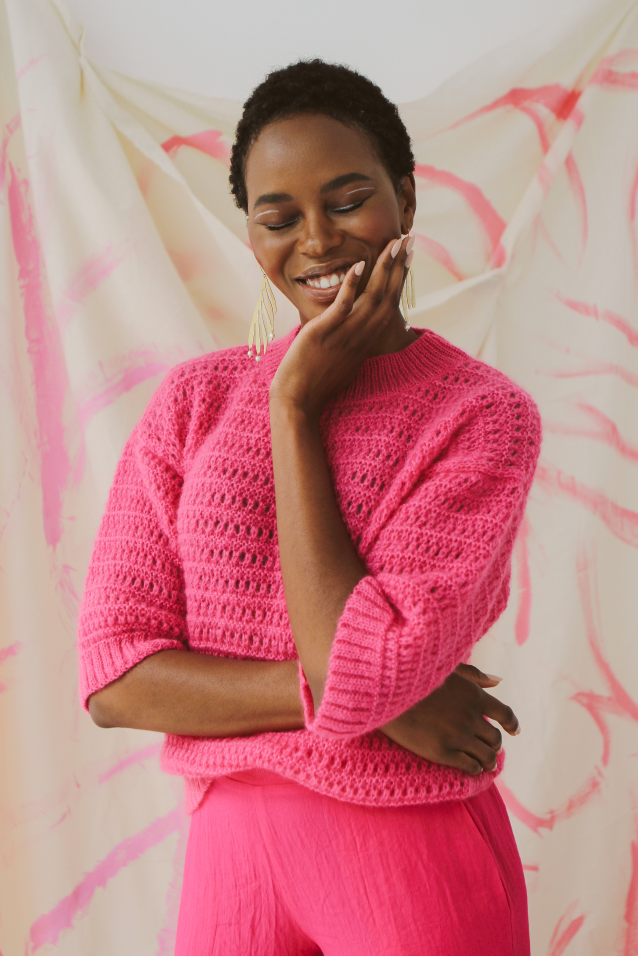 CLARA OPEN KNIT CREW NECK SS JUMPER - FUSCIA