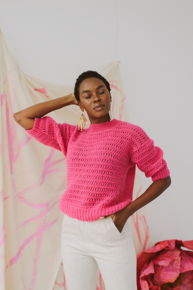 CLARA OPEN KNIT CREW NECK SS JUMPER - FUSCIA